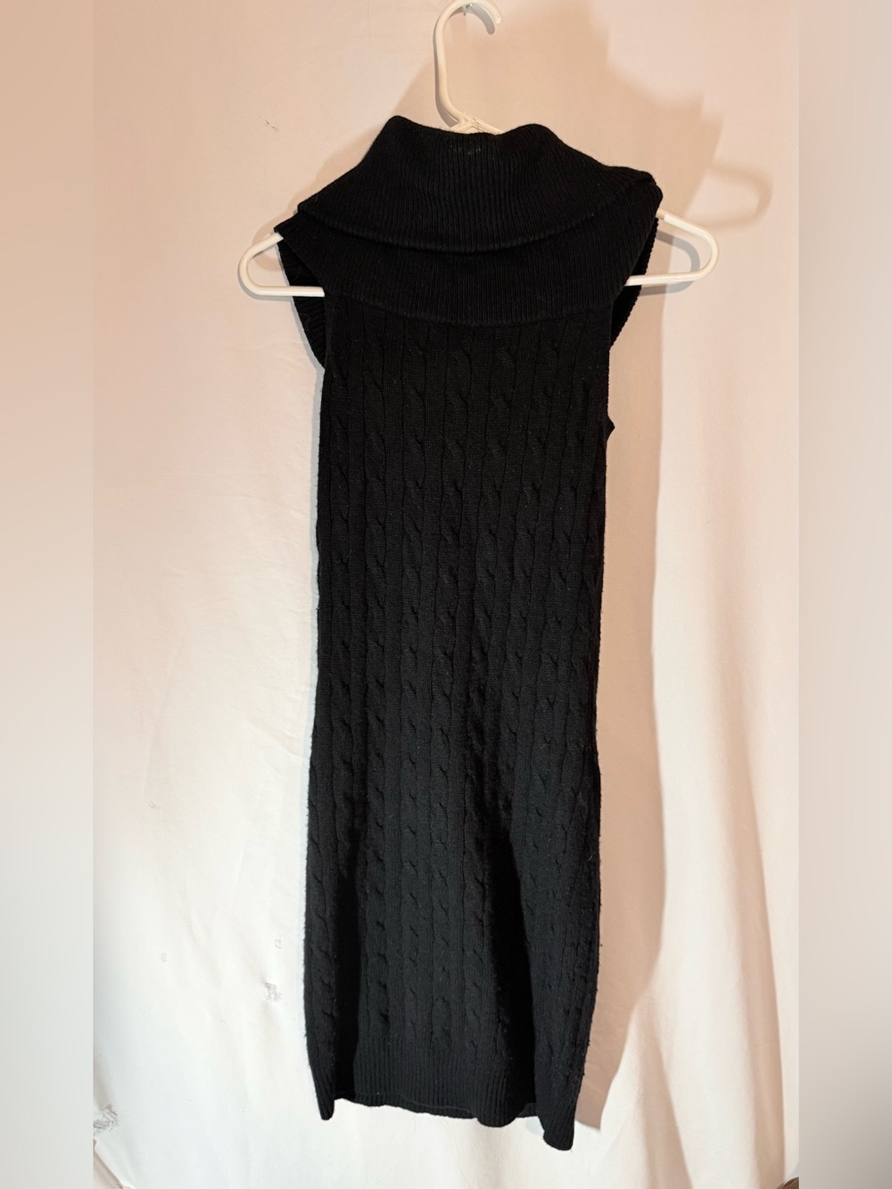 Ralph Lauren Rugby XS Black Cable Knit Sweater Dress Wool Cashmere Cowl Neck